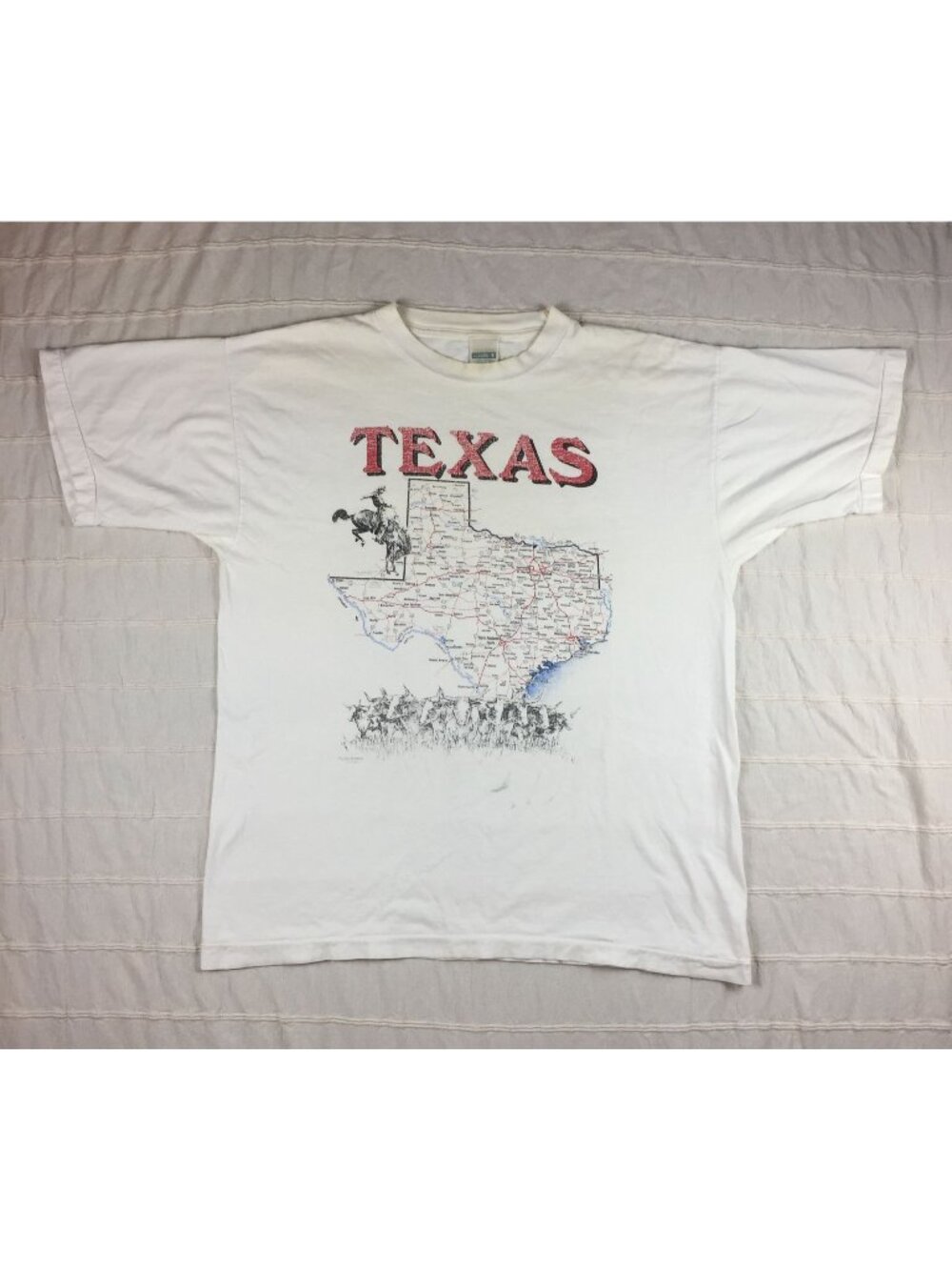 Vintage Single Stitch Texas Map T Shirt Men's Size XL Distressed Double-Sided